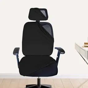 HOTKEI 3 Piece Black Office Chair Cover with Headrest Cover Stretchable Removable Stain Proof Office Computer Desk Executive Rotating Chair Seat Covers Slipcover Protector for Office Chair