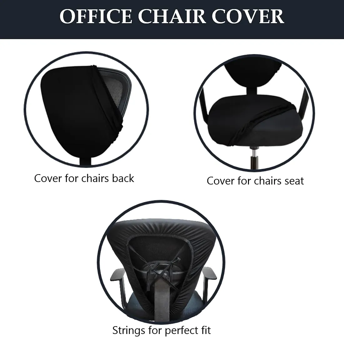 HOTKEI Black 2 Piece Office Chair Cover Pack of 1 Stretchable Elastic Polyester Blend Removable Washable Office Computer Desk Executive Rotating Chair Seat Covers Slipcover Protector