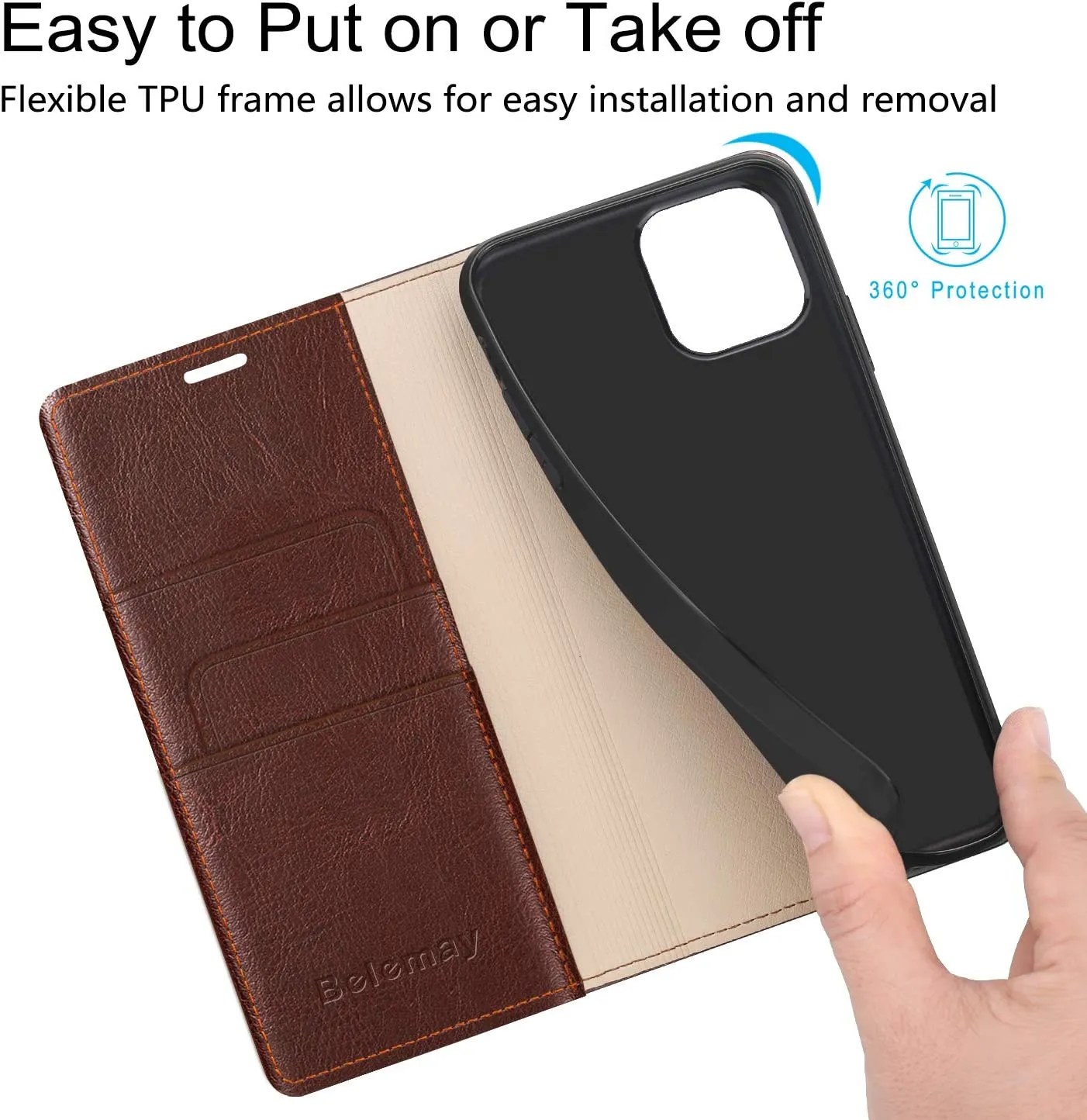 iPhone 14 Pro Max Case Genuine Leather Wallet Case