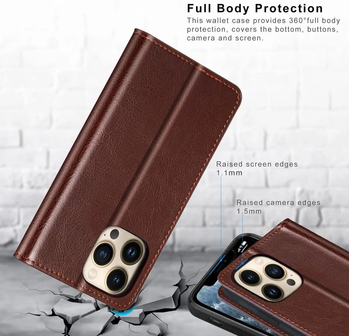 iPhone 14 Pro Max Case Genuine Leather Wallet Case