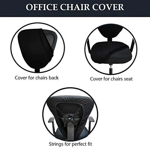 ITSPLEAZURE Black 2 Piece Office Chair Cover Pack of 1 Stretchable Elastic Polyester Removable Washable Office Computer Desk Executive Rotating Chair Seat Covers Slipcover Protector