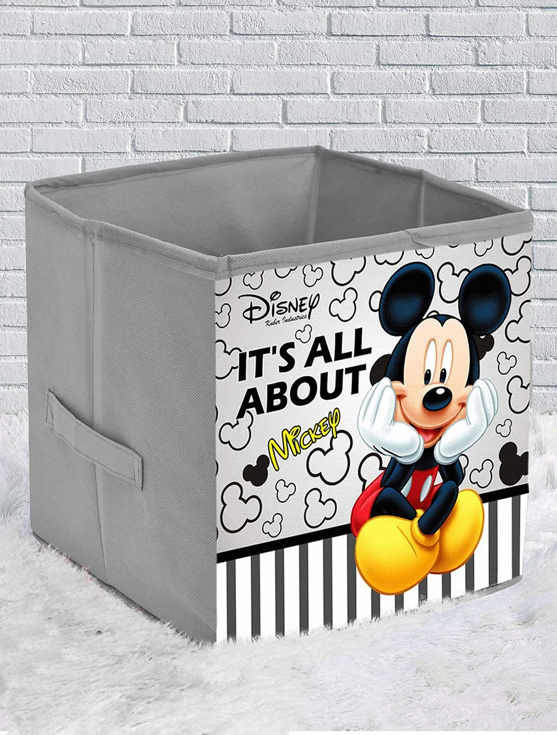 Kuber Industries Disney Mickey Printed Multipurposes Storage Box/Organizer With Handles- Pack of 6 (Grey) -HS43KUBMART26279