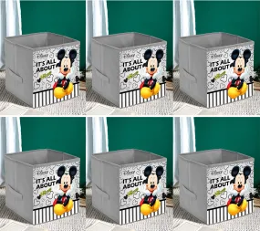 Kuber Industries Disney Mickey Printed Multipurposes Storage Box/Organizer With Handles- Pack of 6 (Grey) -HS43KUBMART26279