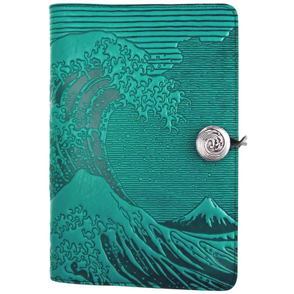 Leather Refillable Journal Notebook, Hokusai Wave