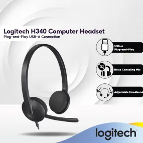 Logitech H340 USB Computer Headset with Noise Cancelling Microphone | Clear Digital Audio | Adjustable Headband