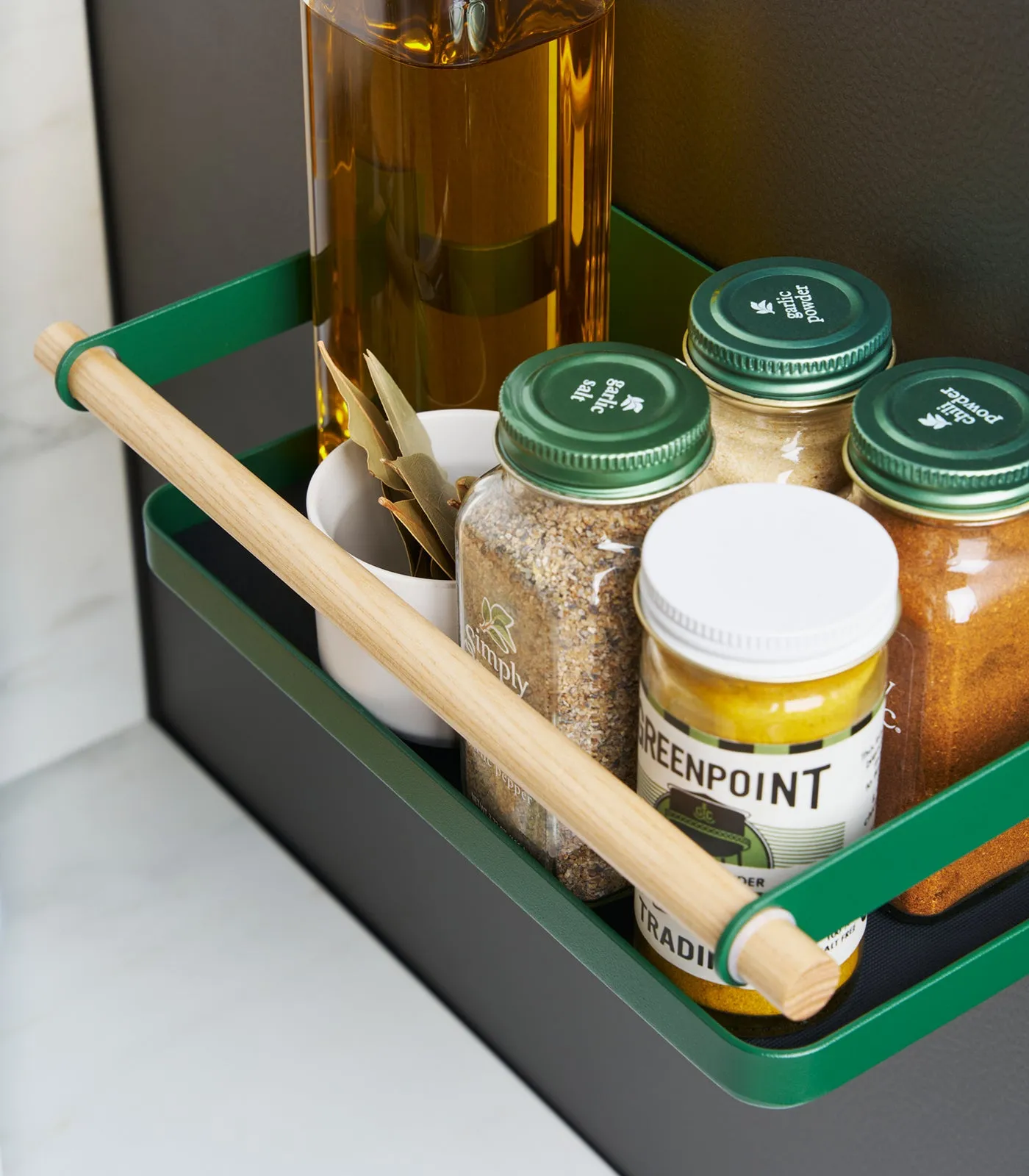 Magnetic Storage Caddy - Steel   Wood - Forest Green