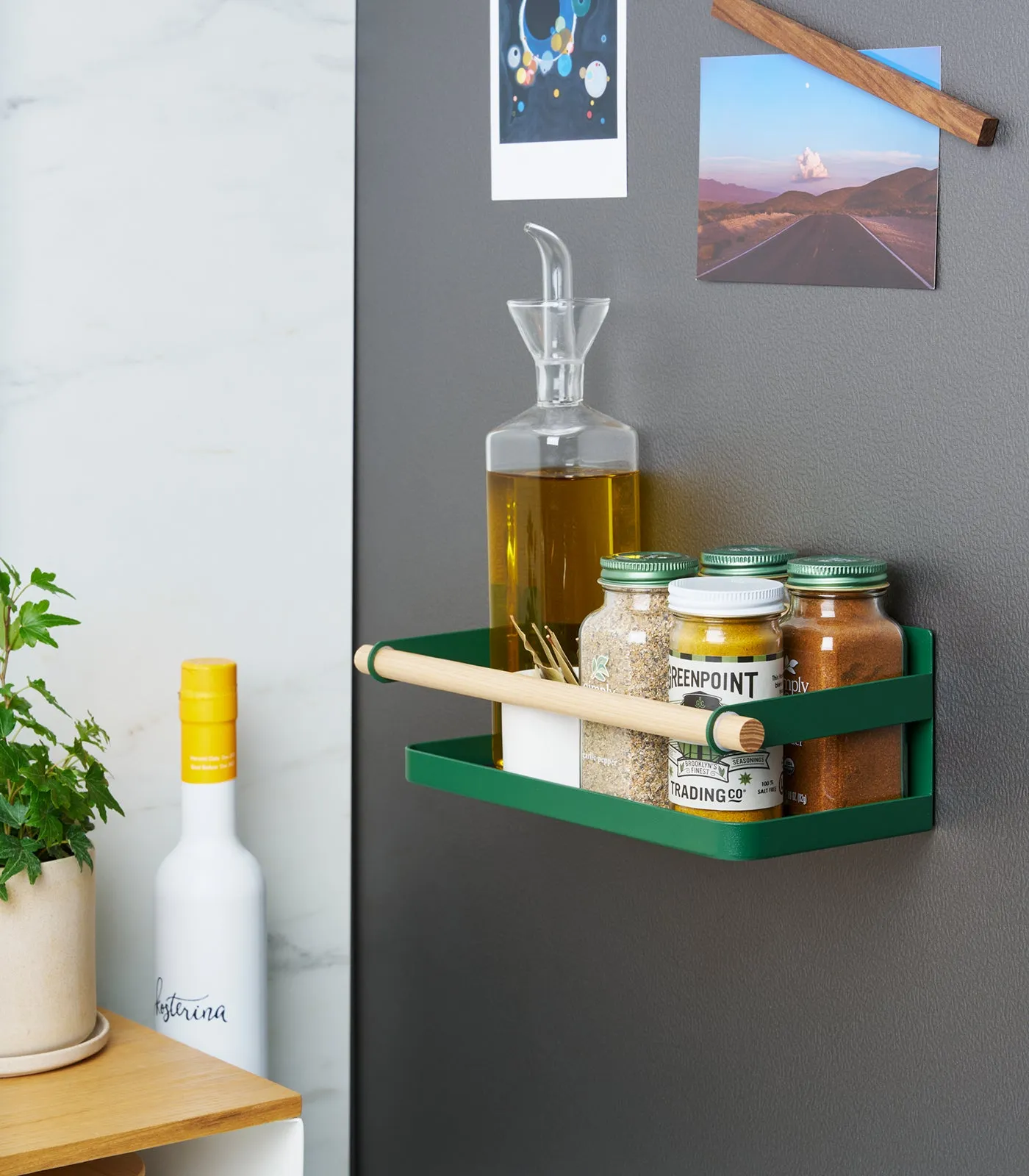 Magnetic Storage Caddy - Steel   Wood - Forest Green