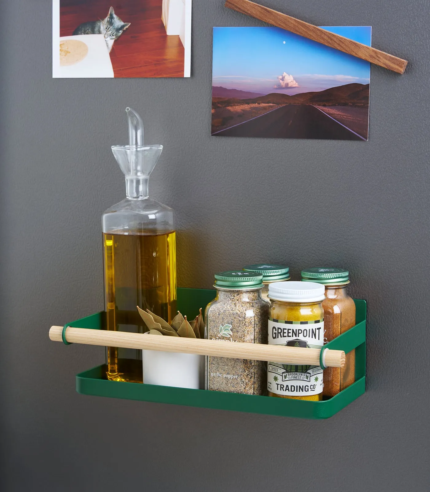 Magnetic Storage Caddy - Steel   Wood - Forest Green