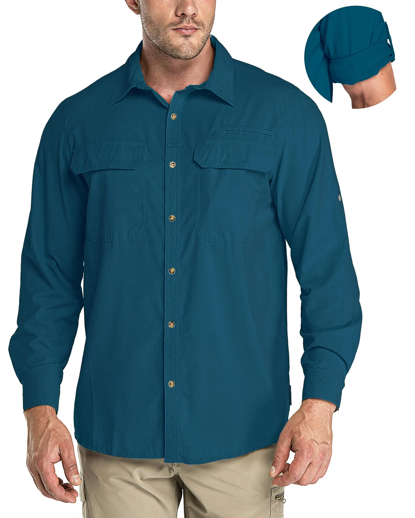 Men’s Long Sleeve UPF 50  GEO® Air-Hole Dry Cooling Shirts with Outdoor Activity Designs