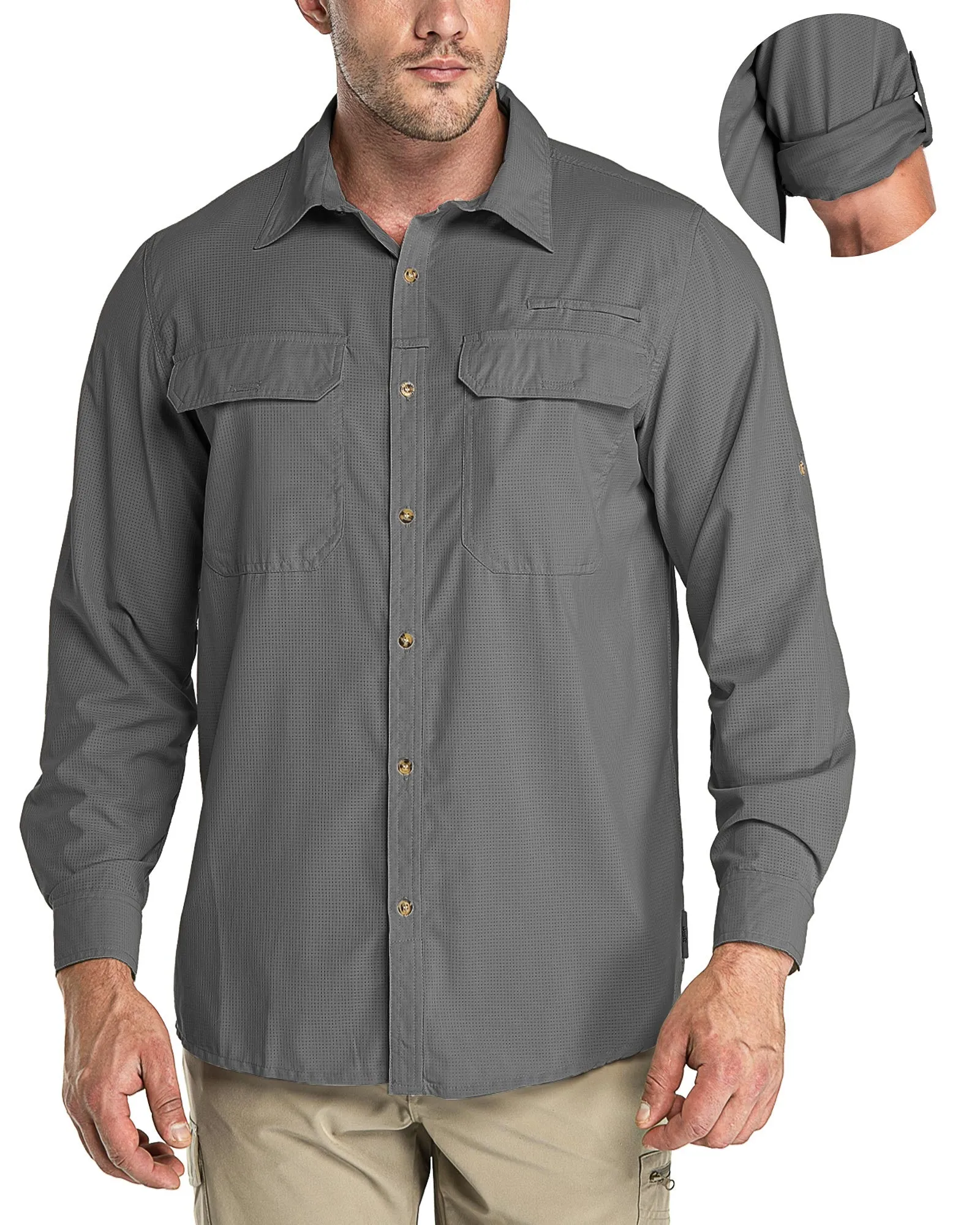 Men’s Long Sleeve UPF 50  GEO® Air-Hole Dry Cooling Shirts with Outdoor Activity Designs