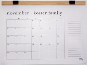 Monthly List Calendar with Wood Hanger