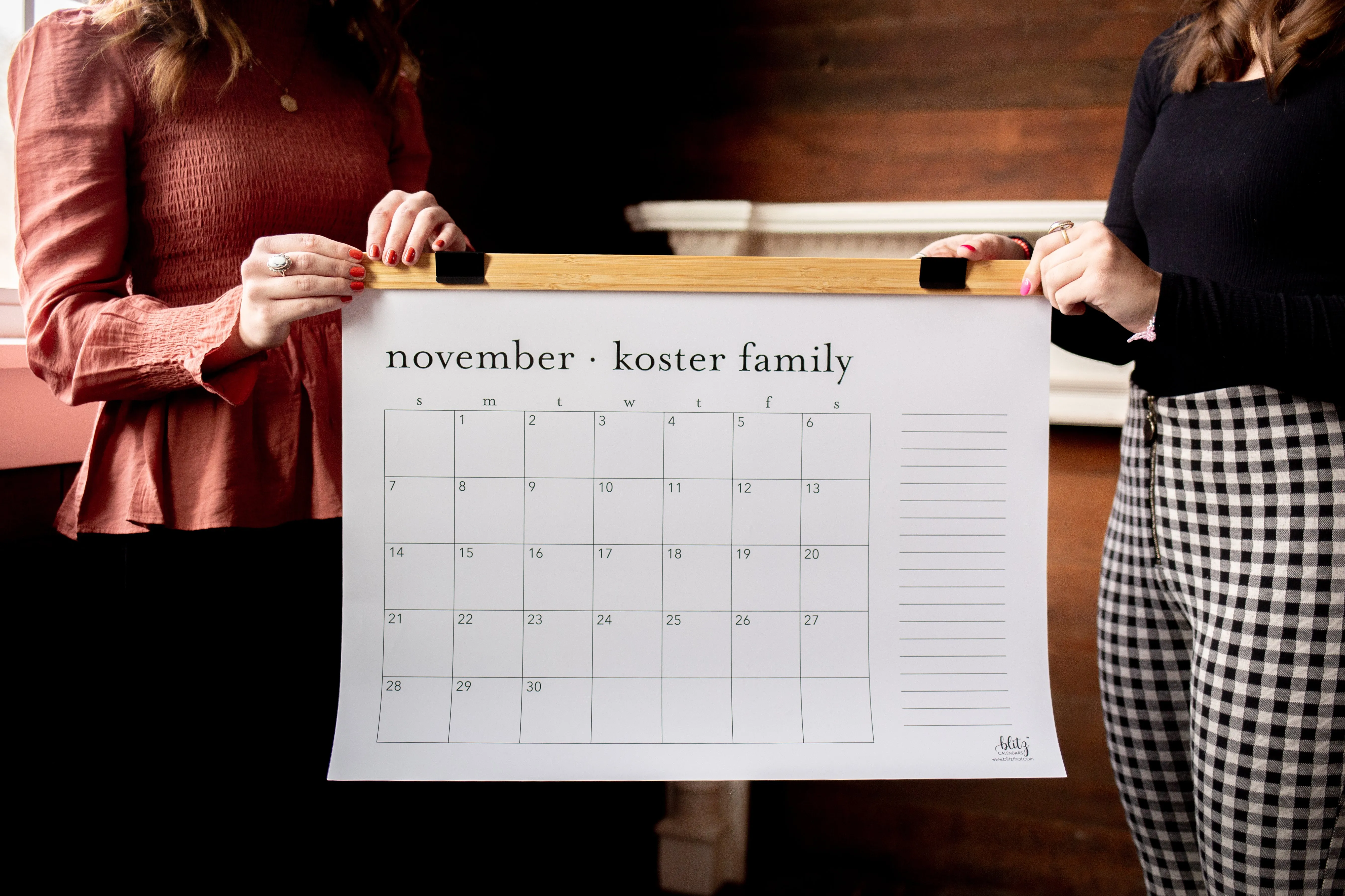 Monthly List Calendar with Wood Hanger