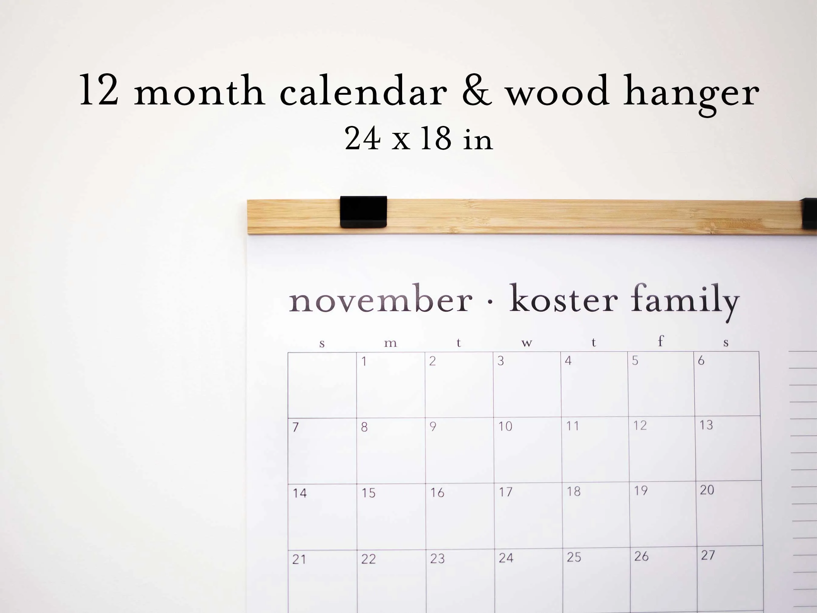 Monthly List Calendar with Wood Hanger