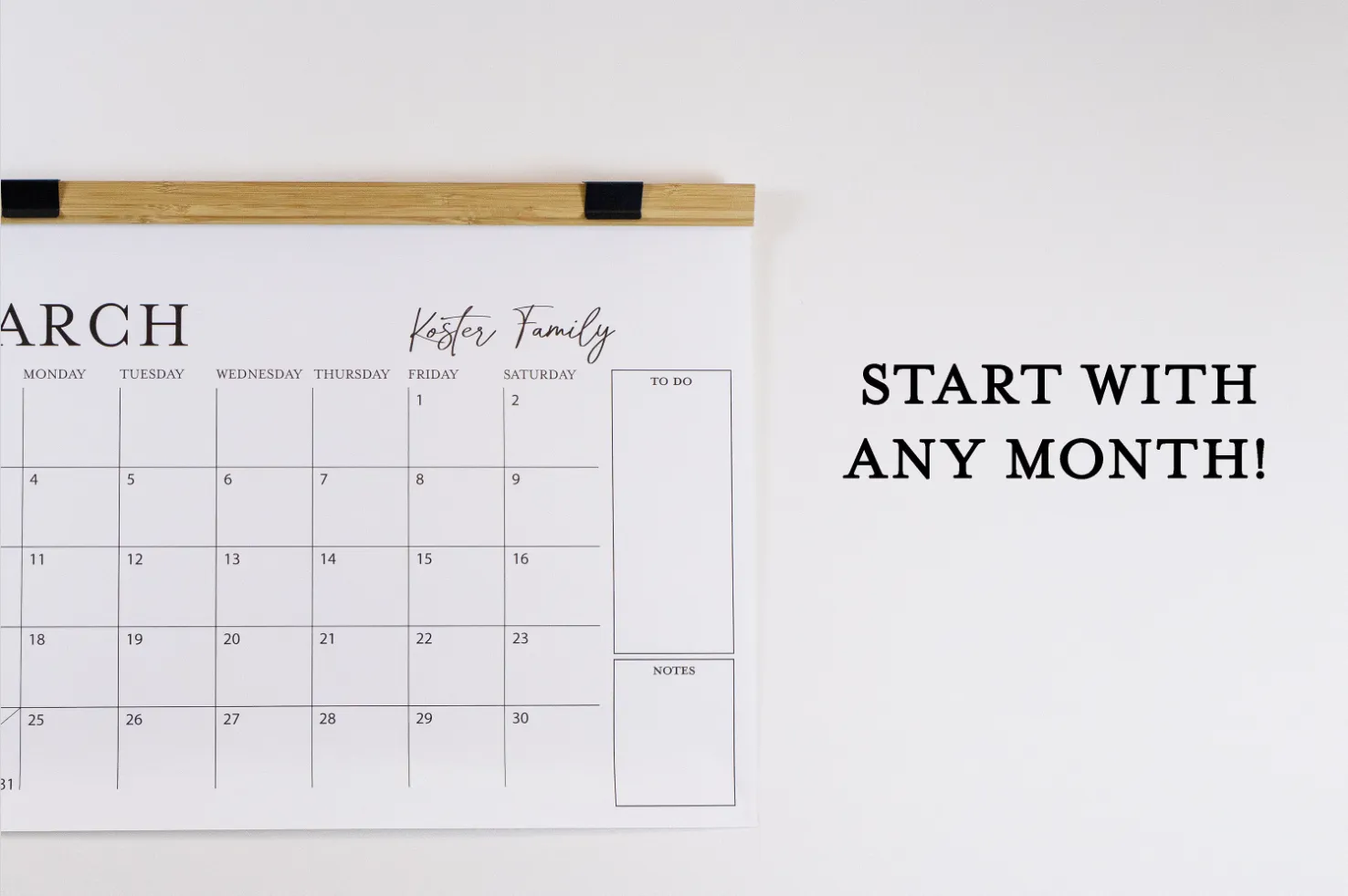 Monthly To-Do Calendar with Wood Hanger