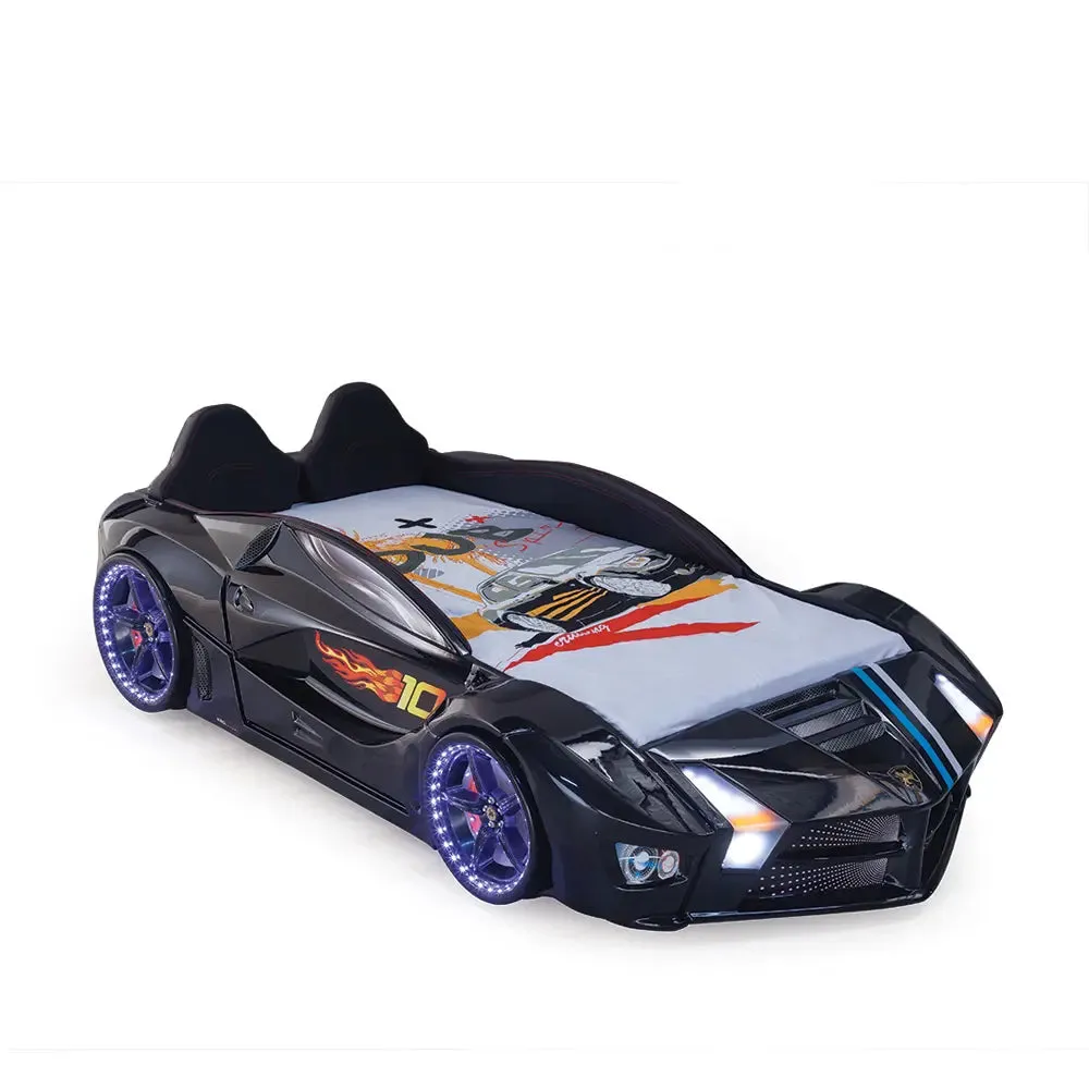 Moon Luxury Race Car Bed w/LEDs & Sound Effects (Free Mattress)