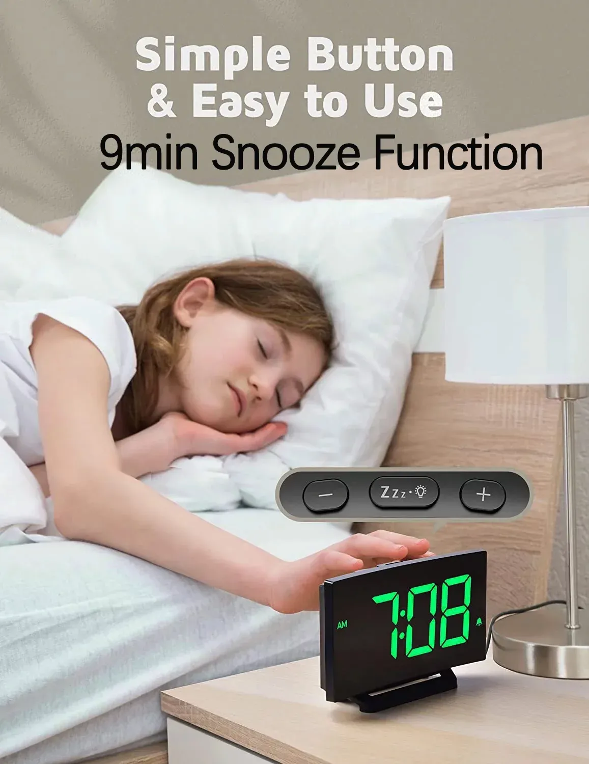 Mpow Alarm Clock for Bedrooms Kids, Digital Clock Curved Design, 6 Levels Brightness, Battery Backup