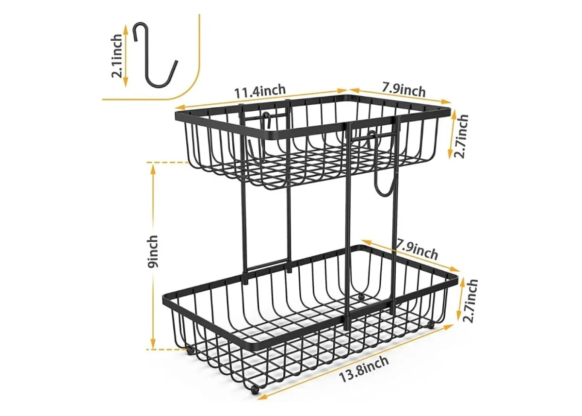 Multipurpose Counter top Free Standing 2-Tier Fruit & Vegetable Basket for Dining Table Basket Vegetables Storage Organizer