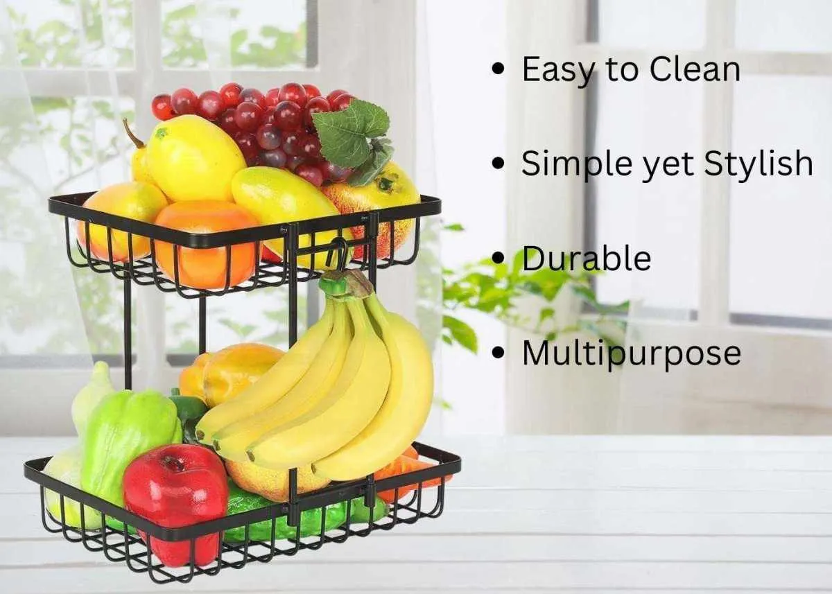 Multipurpose Counter top Free Standing 2-Tier Fruit & Vegetable Basket for Dining Table Basket Vegetables Storage Organizer