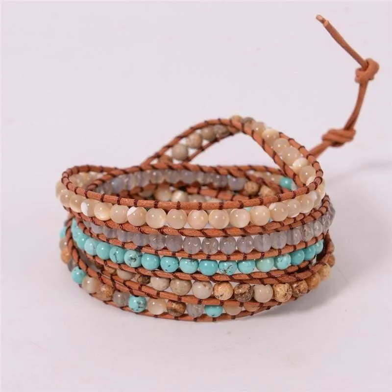 Natural Stone Bead Handmade Leather Bracelet Wrap