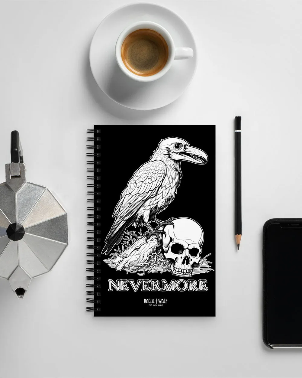 Nevermore Spiral Notebook Journal - Gothic Home Office & Stationery Journal for Women Spooky Goth Halloween Gifts