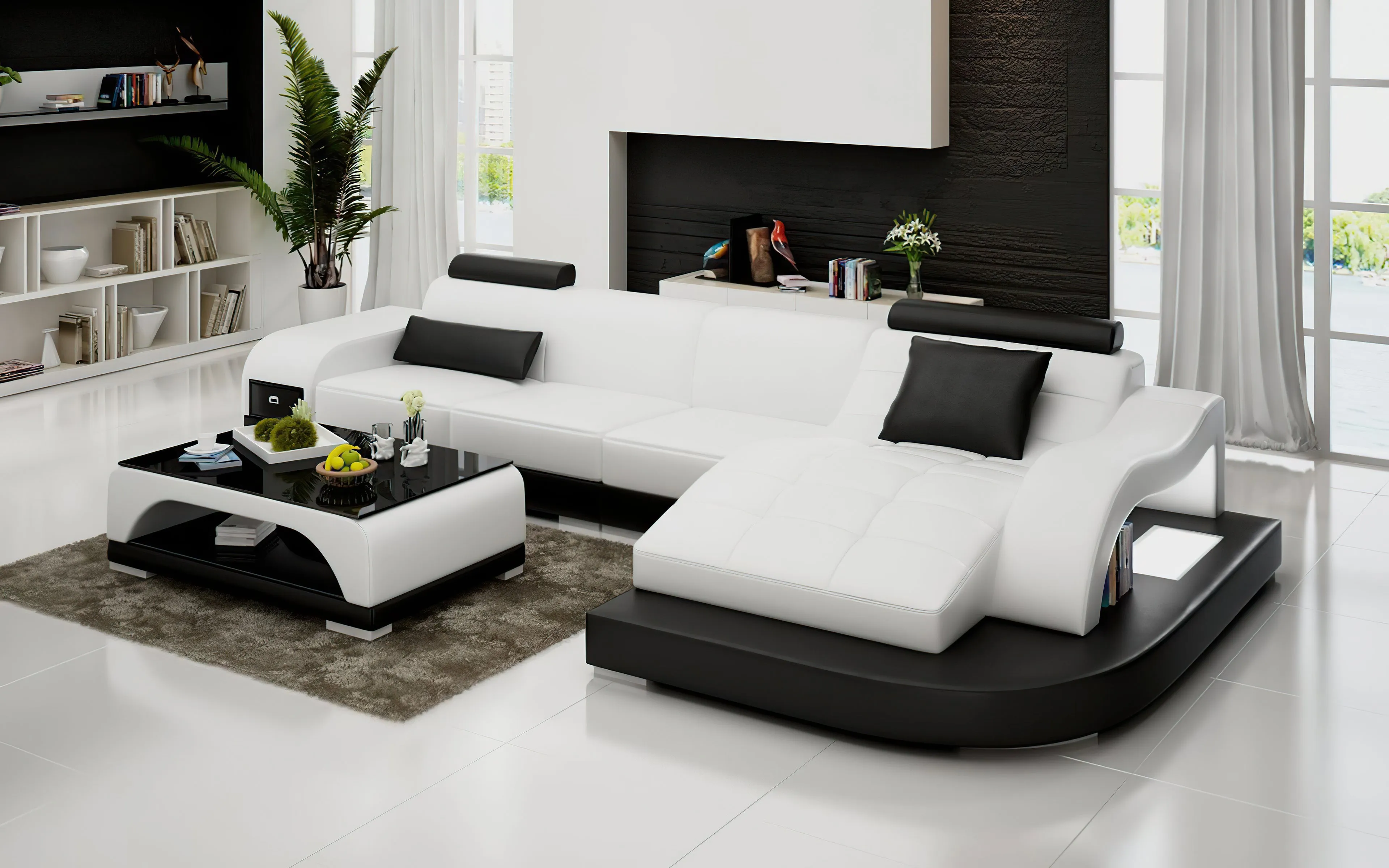 Occasional Small Leather Sectional with Adjustable Headrest