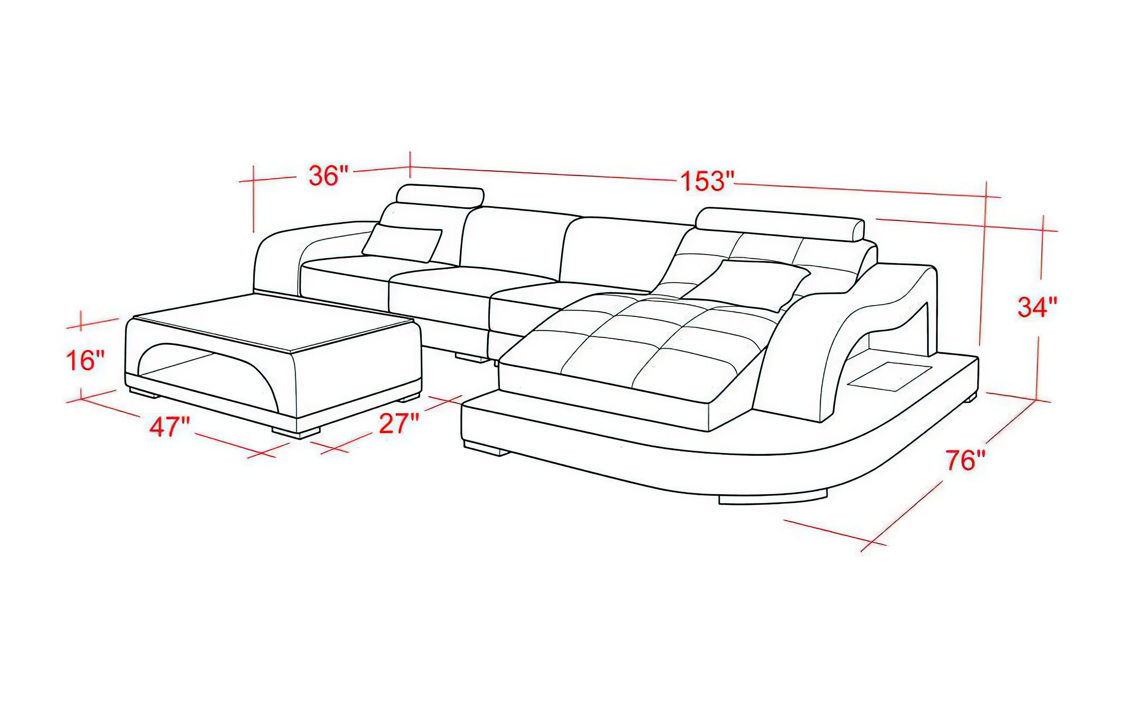 Occasional Small Leather Sectional with Adjustable Headrest