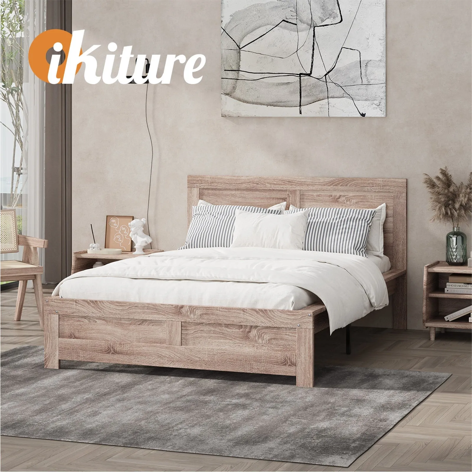 Oikiture Bed Frame Double Size Wooden Bed Platforms NEO