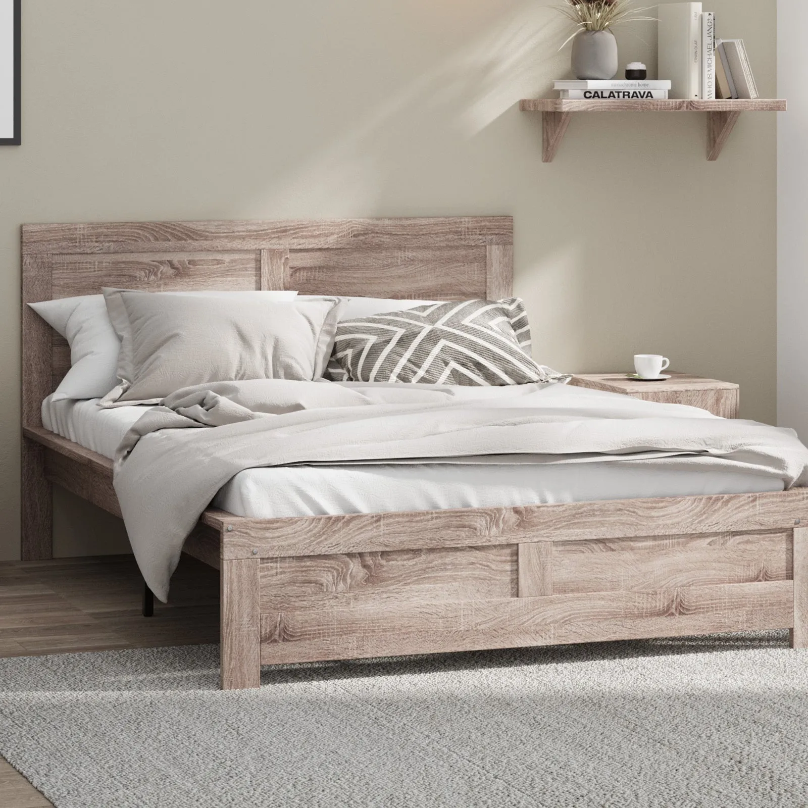 Oikiture Bed Frame Double Size Wooden Bed Platforms NEO