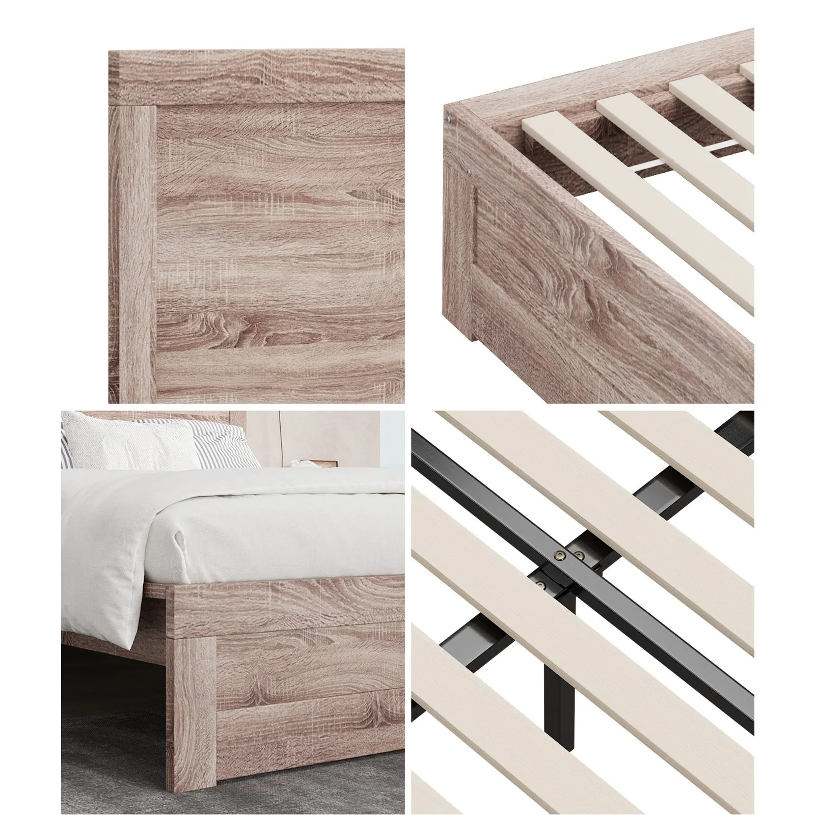 Oikiture Bed Frame Double Size Wooden Bed Platforms NEO