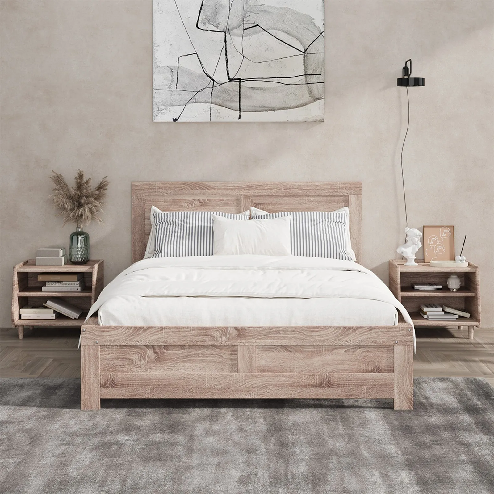 Oikiture Bed Frame Double Size Wooden Bed Platforms NEO