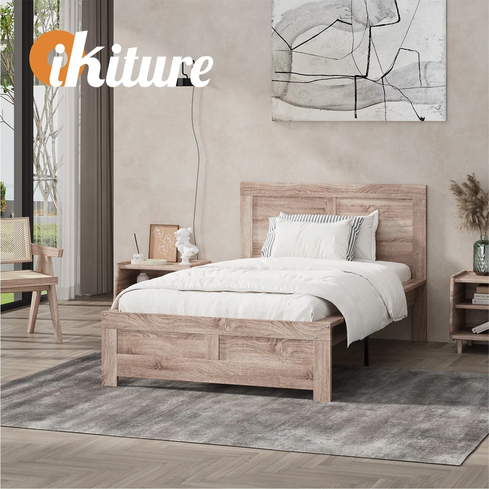 Oikiture Bed Frame King Single Size Wooden Bed Platforms NEO