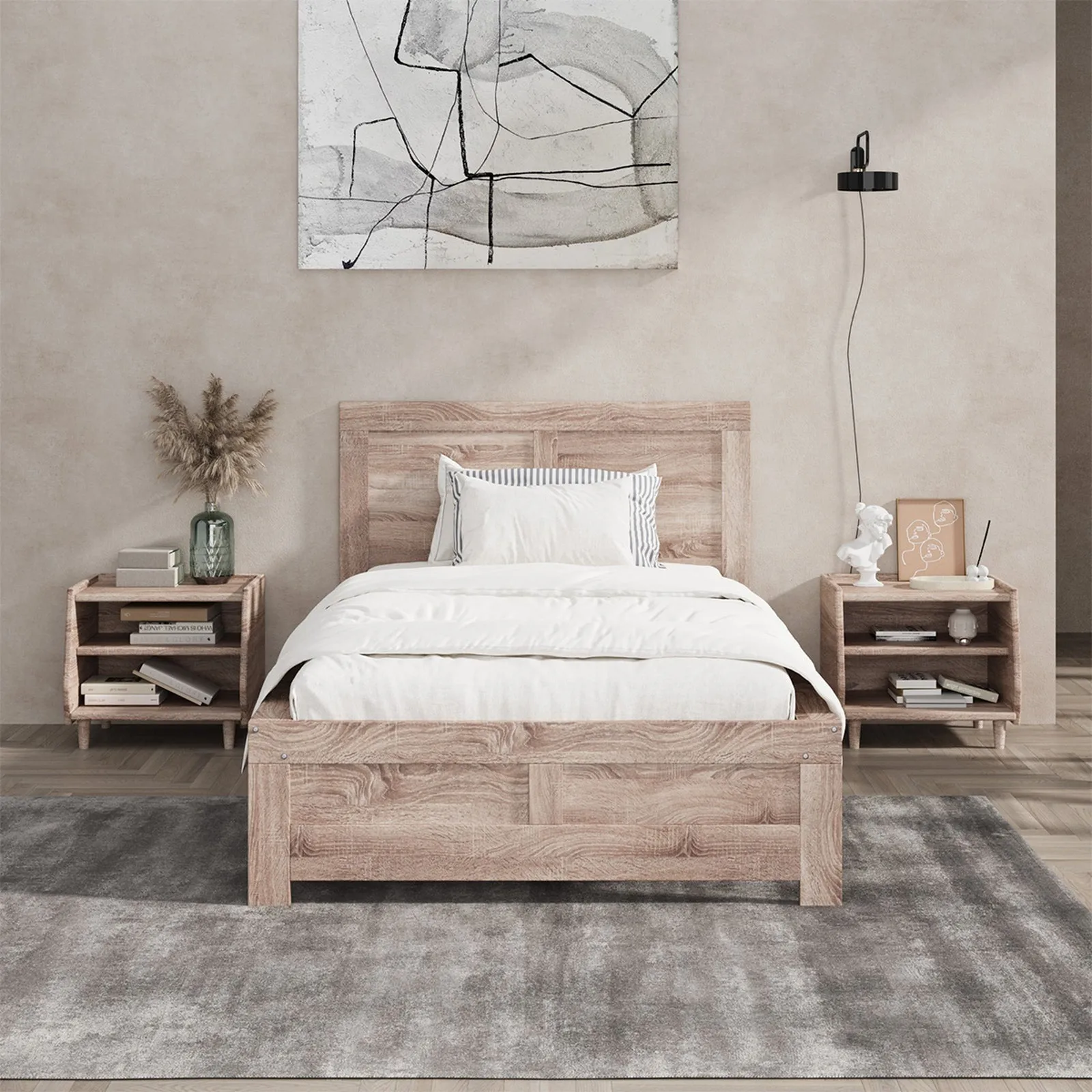 Oikiture Bed Frame King Single Size Wooden Bed Platforms NEO