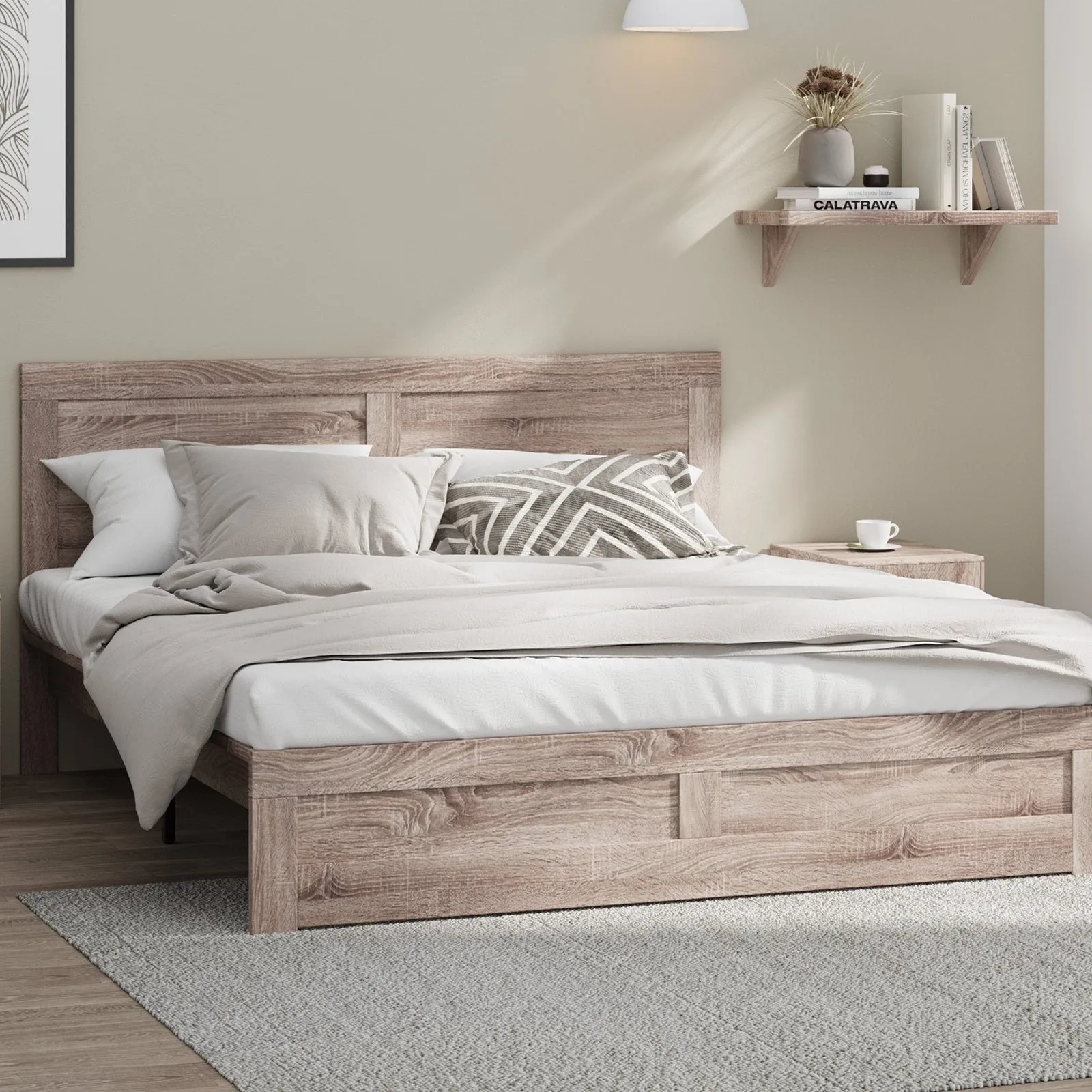 Oikiture Bed Frame King Size Wooden Bed Platforms NEO