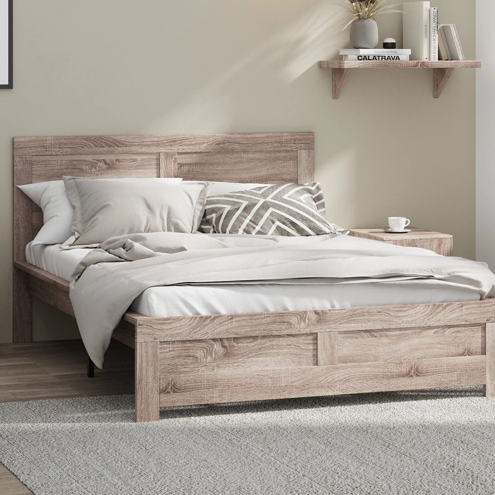 Oikiture Bed Frame Queen Size Wooden Bed Platforms NEO