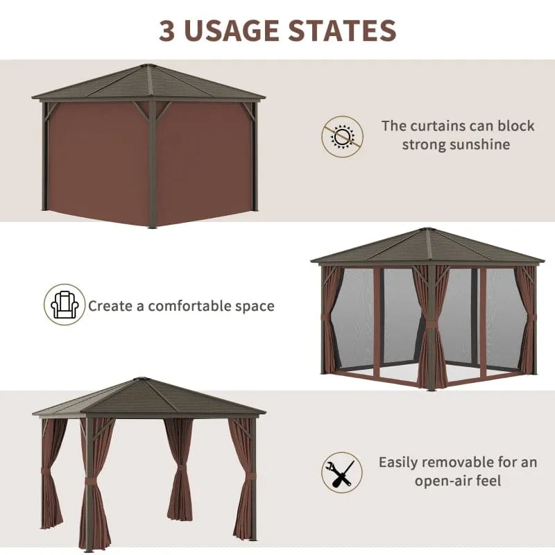 Outsunny 10x10 Hardtop Gazebo with Aluminum Frame - 84C-094V01BN