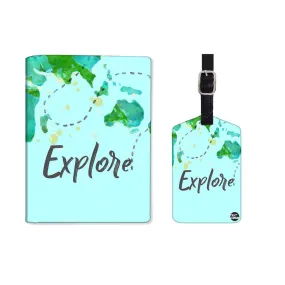 Passport Organizer Holder Travel Case With Luggage Tag - Explore Blue