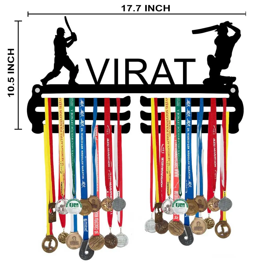 Personalised Medal Hanger for Kids Black Metal Holder with your Name - Cricket