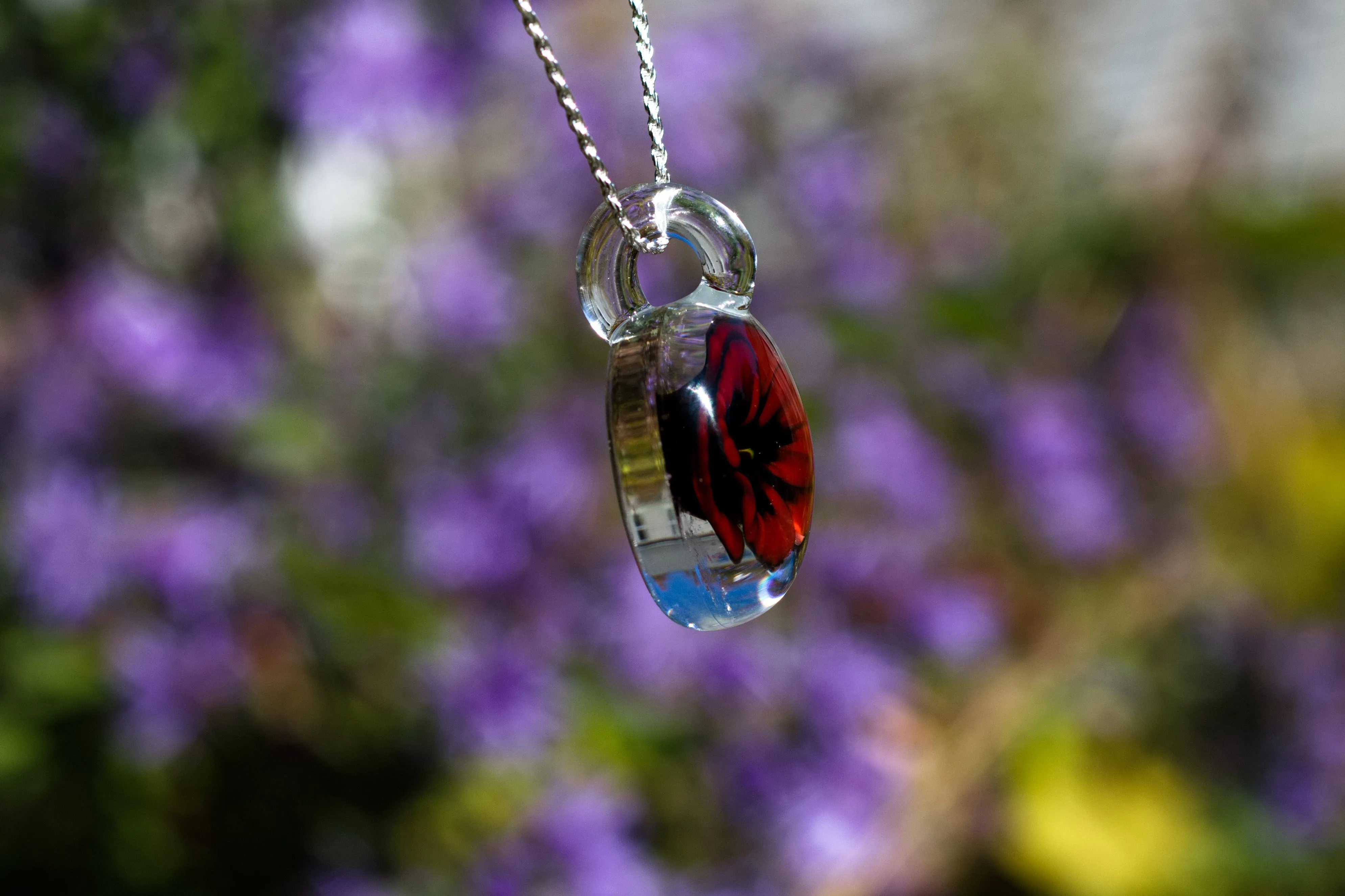 Petite Poppy Glass Pendant with Ash