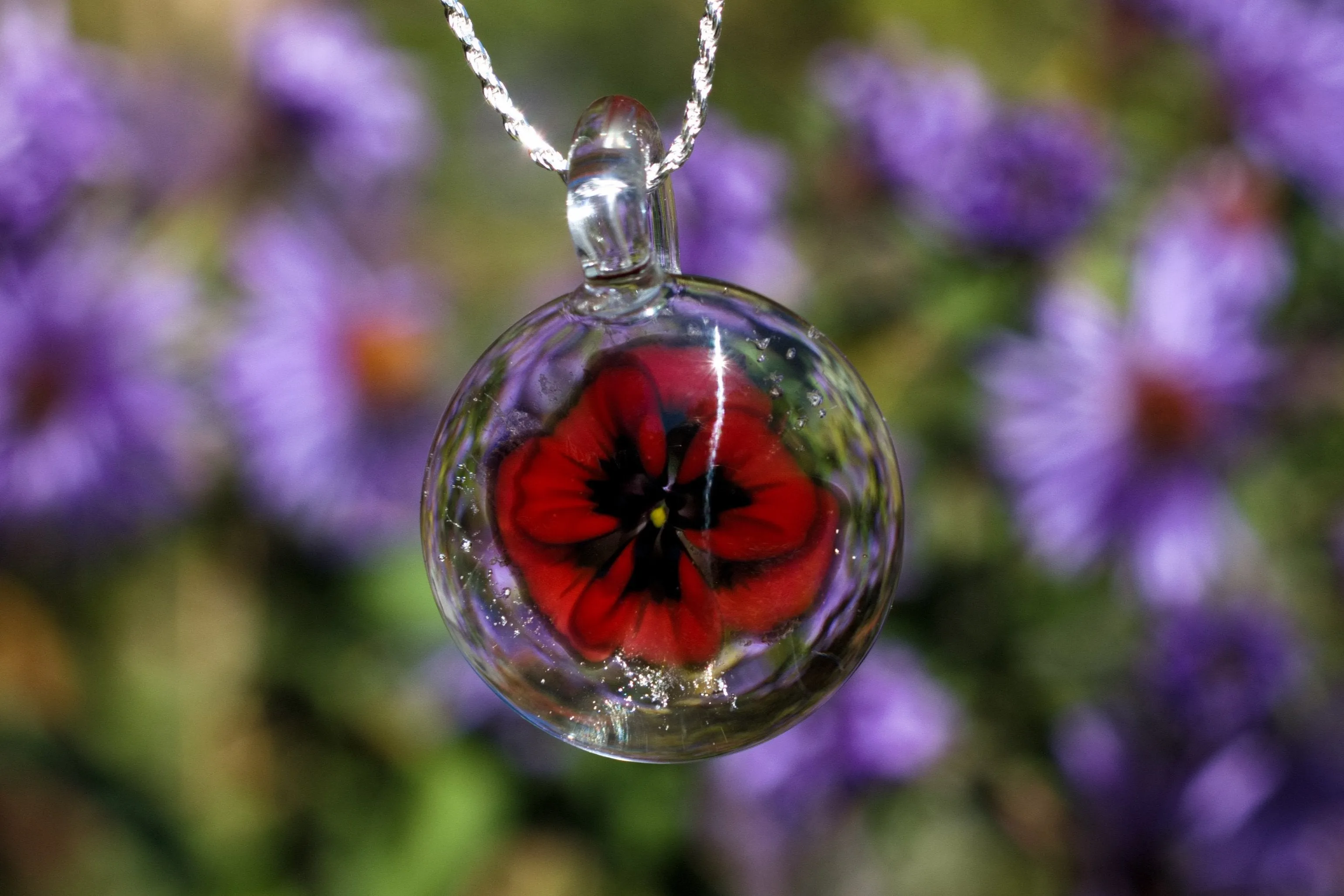 Petite Poppy Glass Pendant with Ash