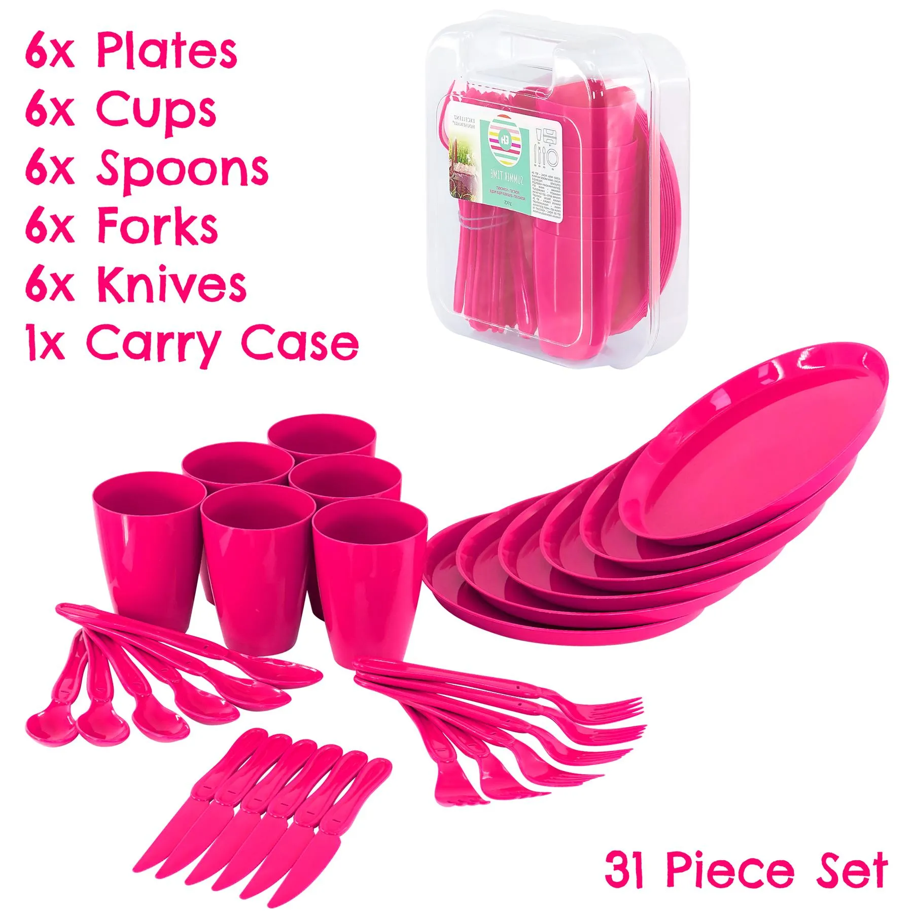 Pink Camping Set For Six 31 Pieces