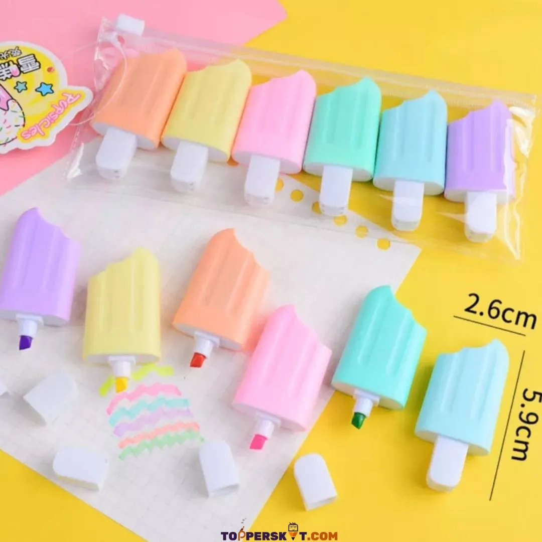 Popsicles Highlighter Ice Cream Shape-Assorted Colors (Pack of 6)