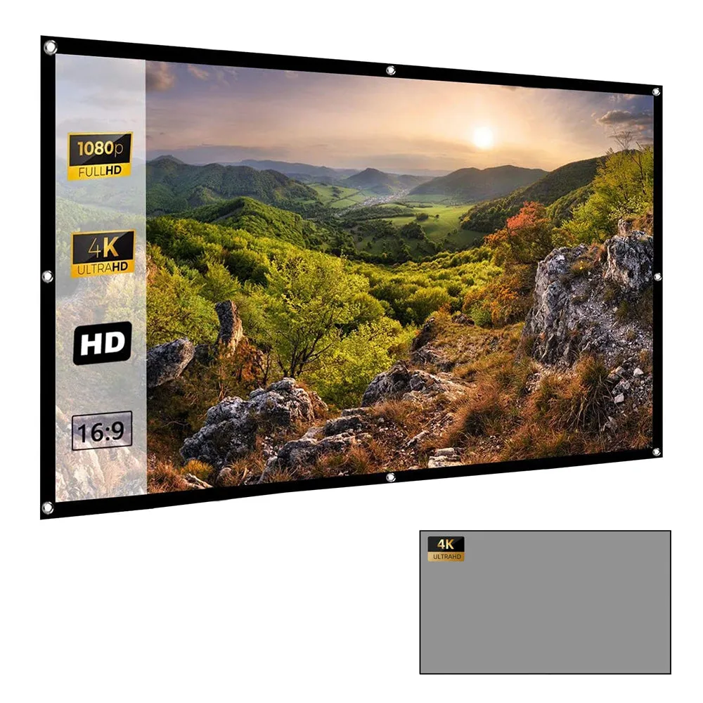 Projector Screen 120" Foldable 16:9 Anti-Crease Outdoor Indoor Portable Projector Screen For Home Theater Projection Grey