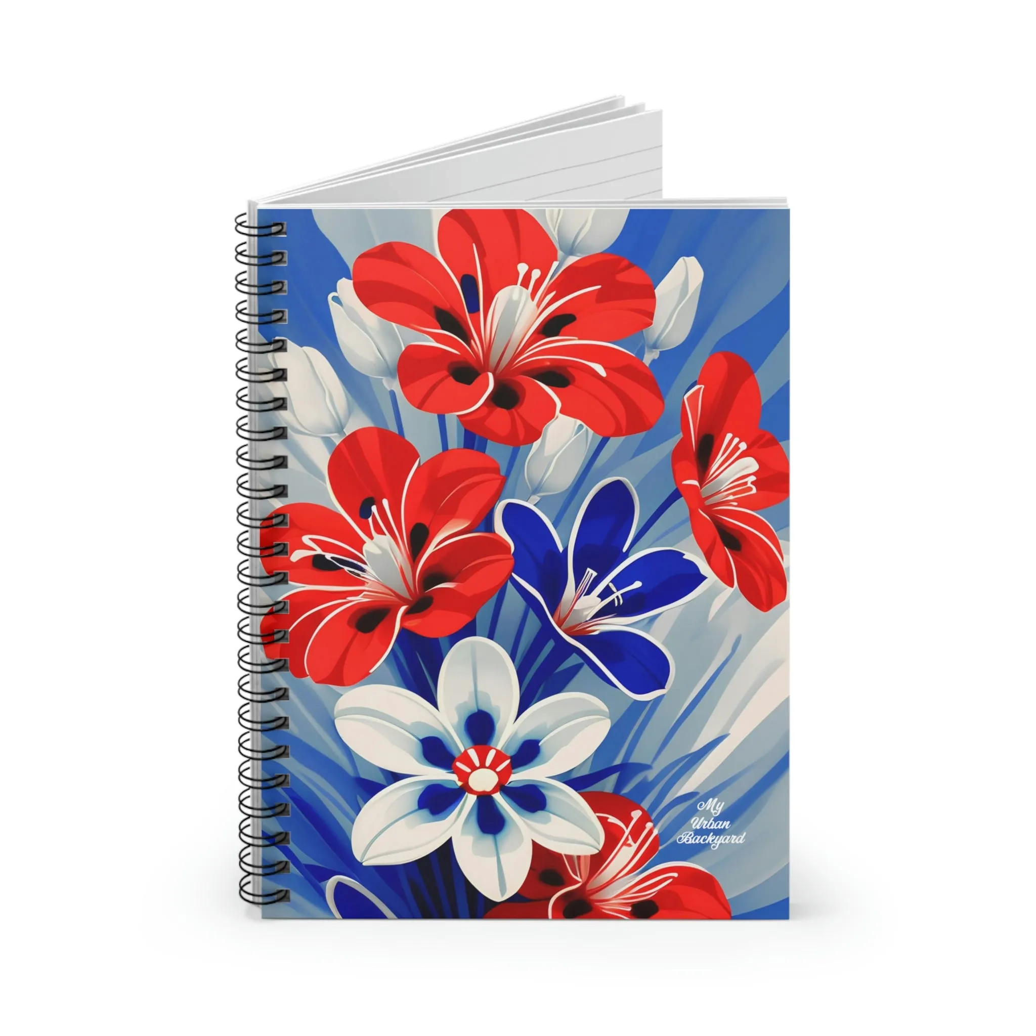 Red White and Blue Flowers, Spiral Notebook Journal - Write in Style