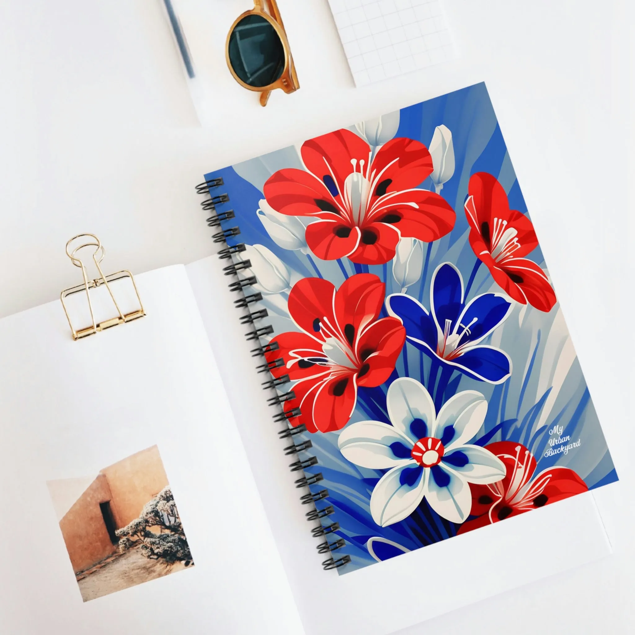 Red White and Blue Flowers, Spiral Notebook Journal - Write in Style