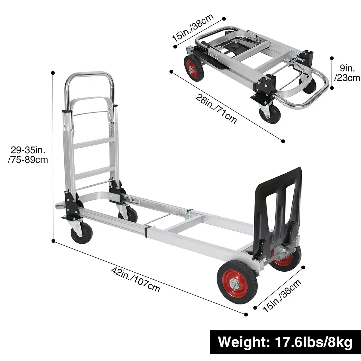 REDCAMP Folding Aluminum 2 in 1 Convertible Hand Truck Dolly