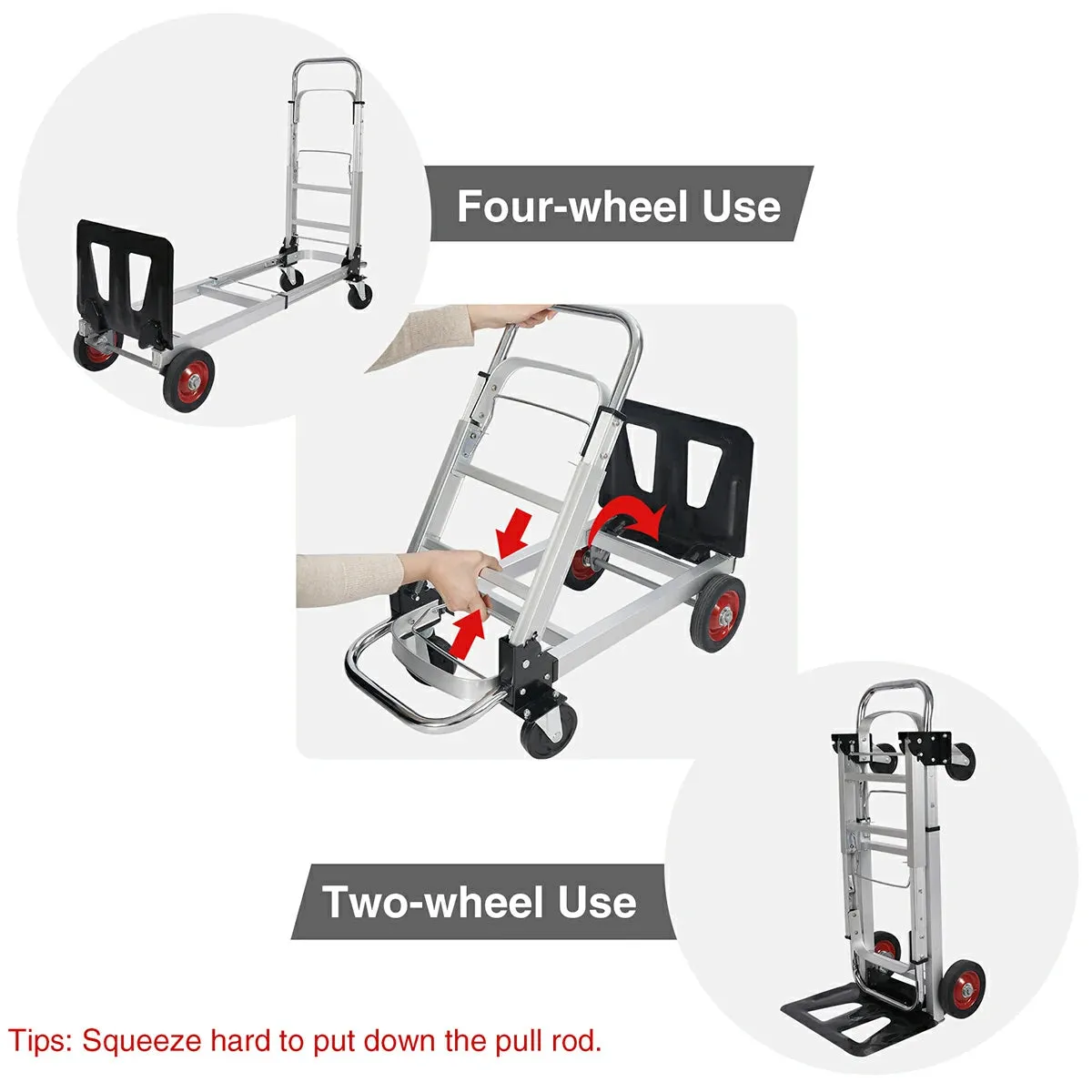 REDCAMP Folding Aluminum 2 in 1 Convertible Hand Truck Dolly