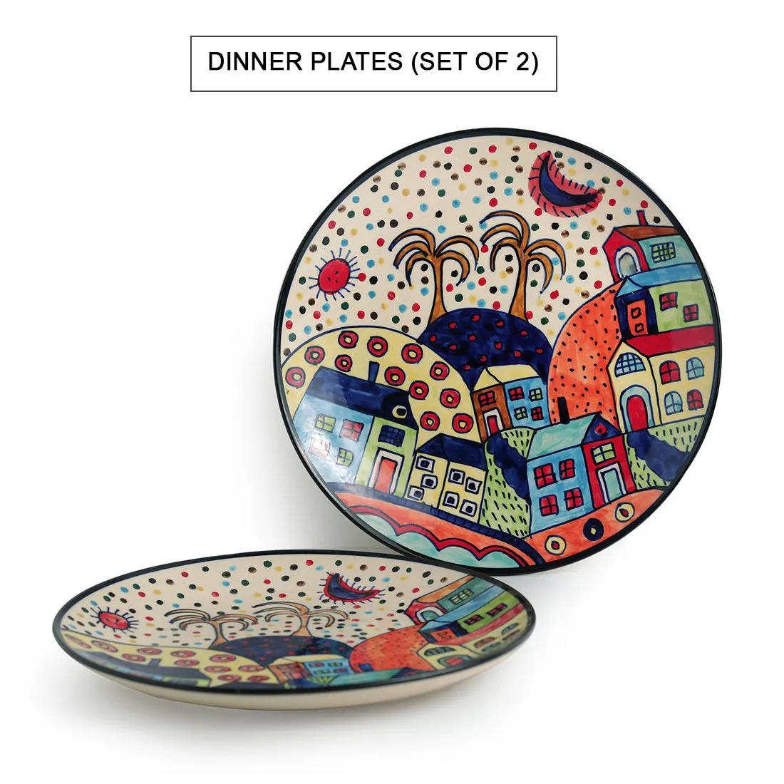 'The Hut Couple' Handpainted Ceramic Dinner Plates (10 Inch, Set Of 2)