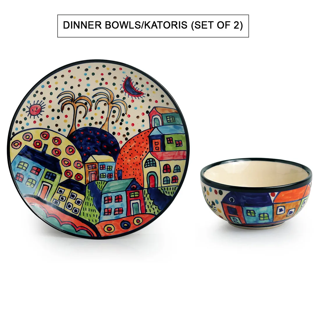 'The Hut Platter Pack' Hand-Painted Ceramic Plate With Serving Bowls Set