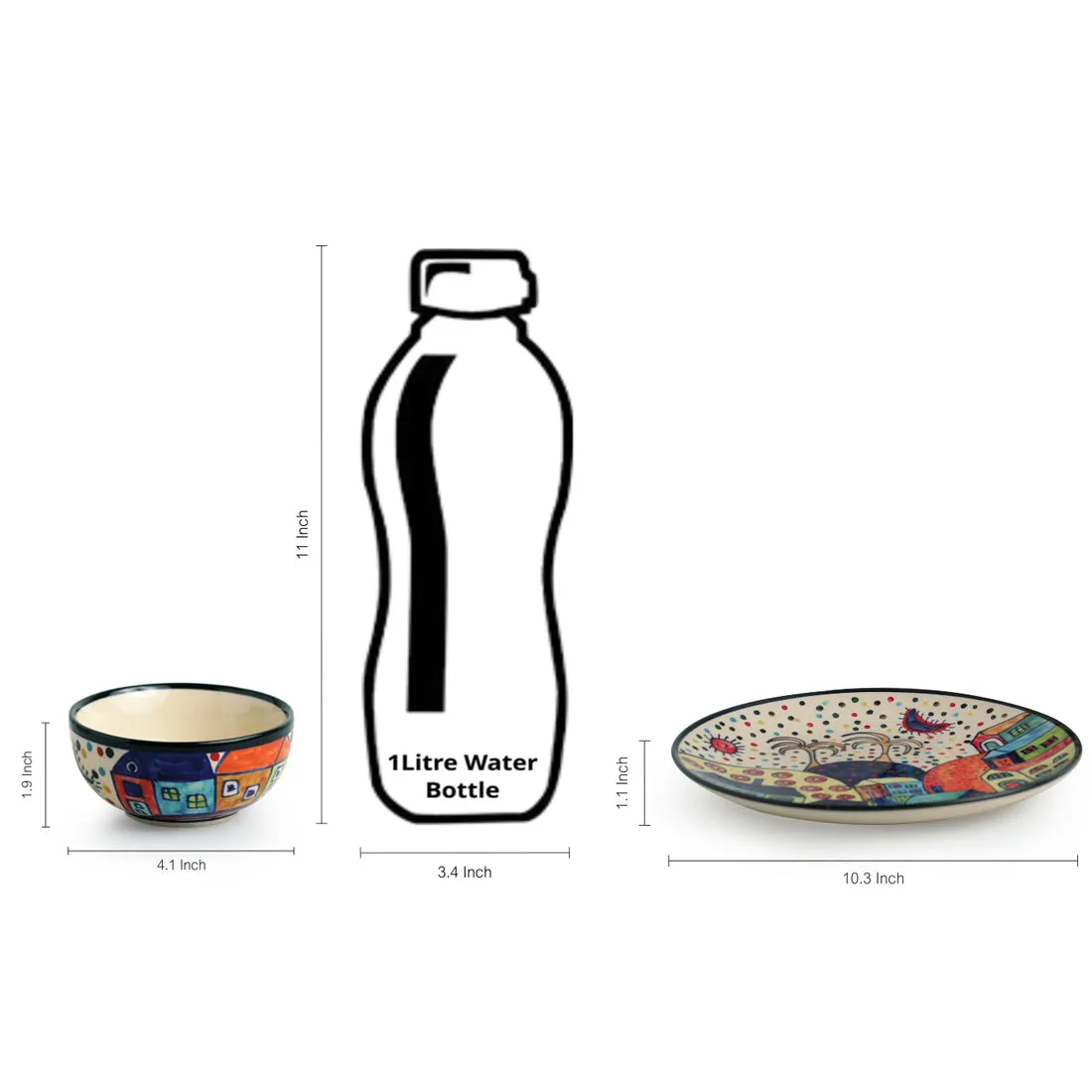 'The Hut Platter Pack' Hand-Painted Ceramic Plate With Serving Bowls Set