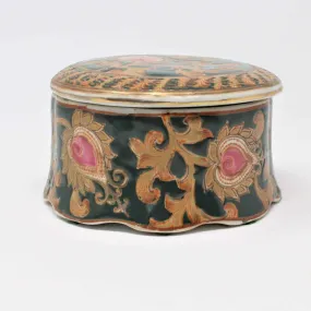 Trinket Box, Oriental Accents, Hand Painted, Bisque, Vintage China